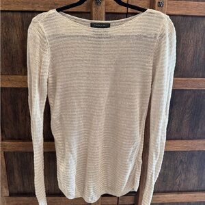 Tahari Open-Knit 100% Linen Sweater in Natural Cream